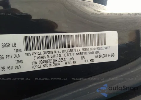 2010 Dodge Grand Caravan Sxt z USA, uszkodzony, nr VIN 2D4RN5D11AR159547